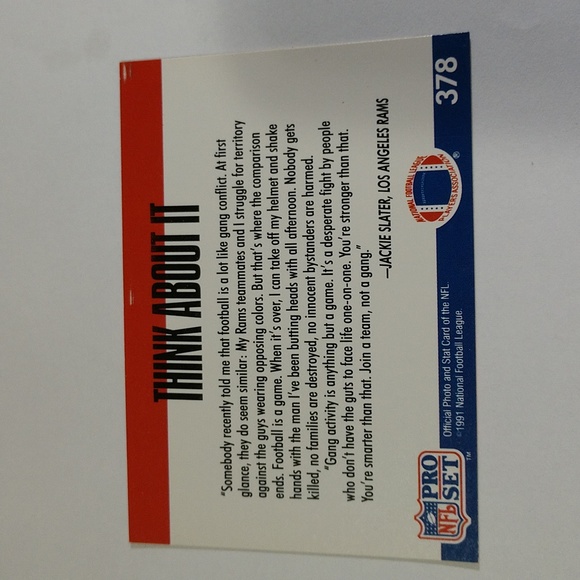 🏈1991 Pro Set # 378 JACKIE SLATER Los Angeles Rams KEEP THE PEACE - Picture 2 of 4